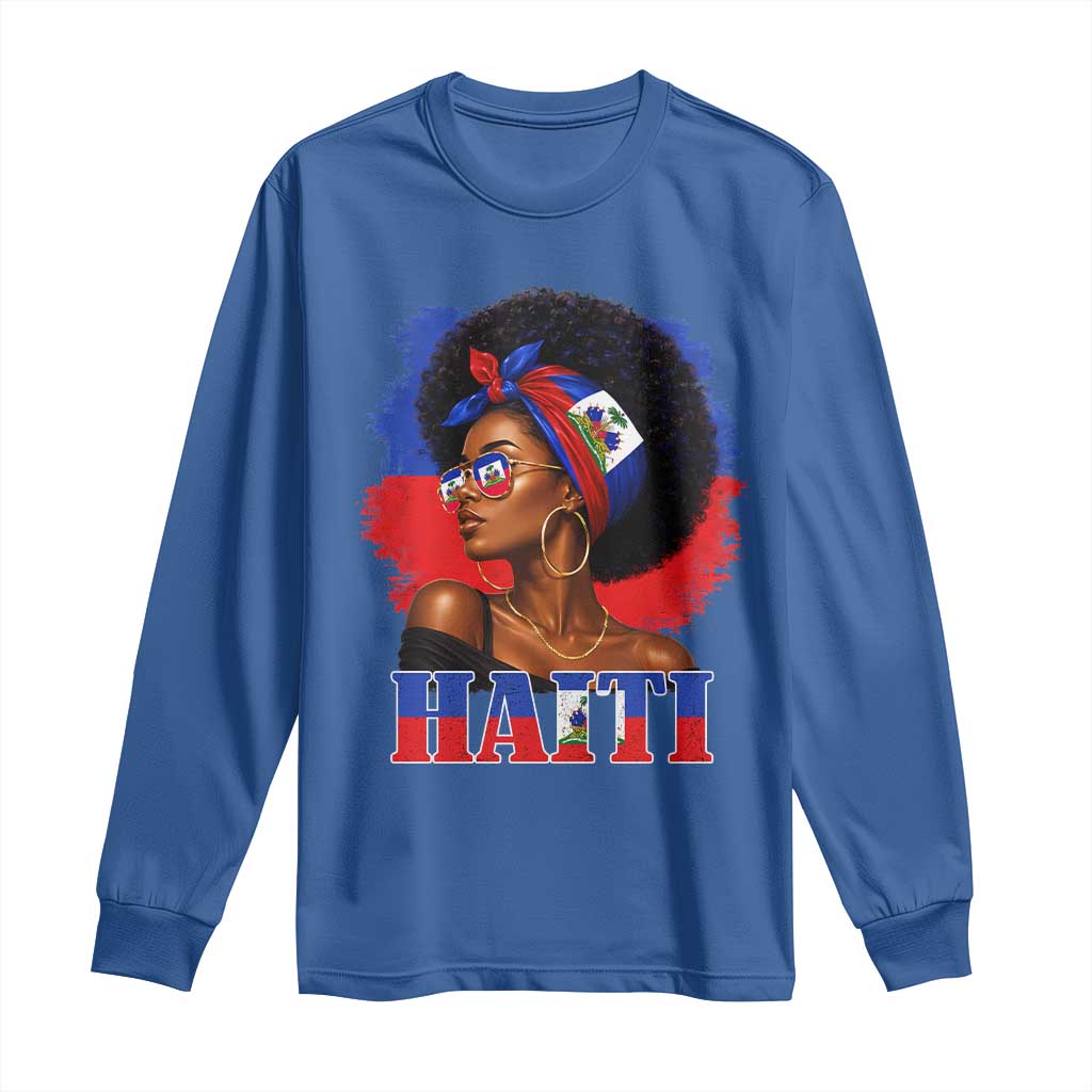 Haitian Queen Afro Melanin Graphic Long Sleeve Shirt Haiti Flag Heritage Pride