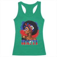 Haitian Queen Afro Melanin Graphic Racerback Tank Top Haiti Flag Heritage Pride