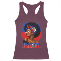 Haitian Queen Afro Melanin Graphic Racerback Tank Top Haiti Flag Heritage Pride