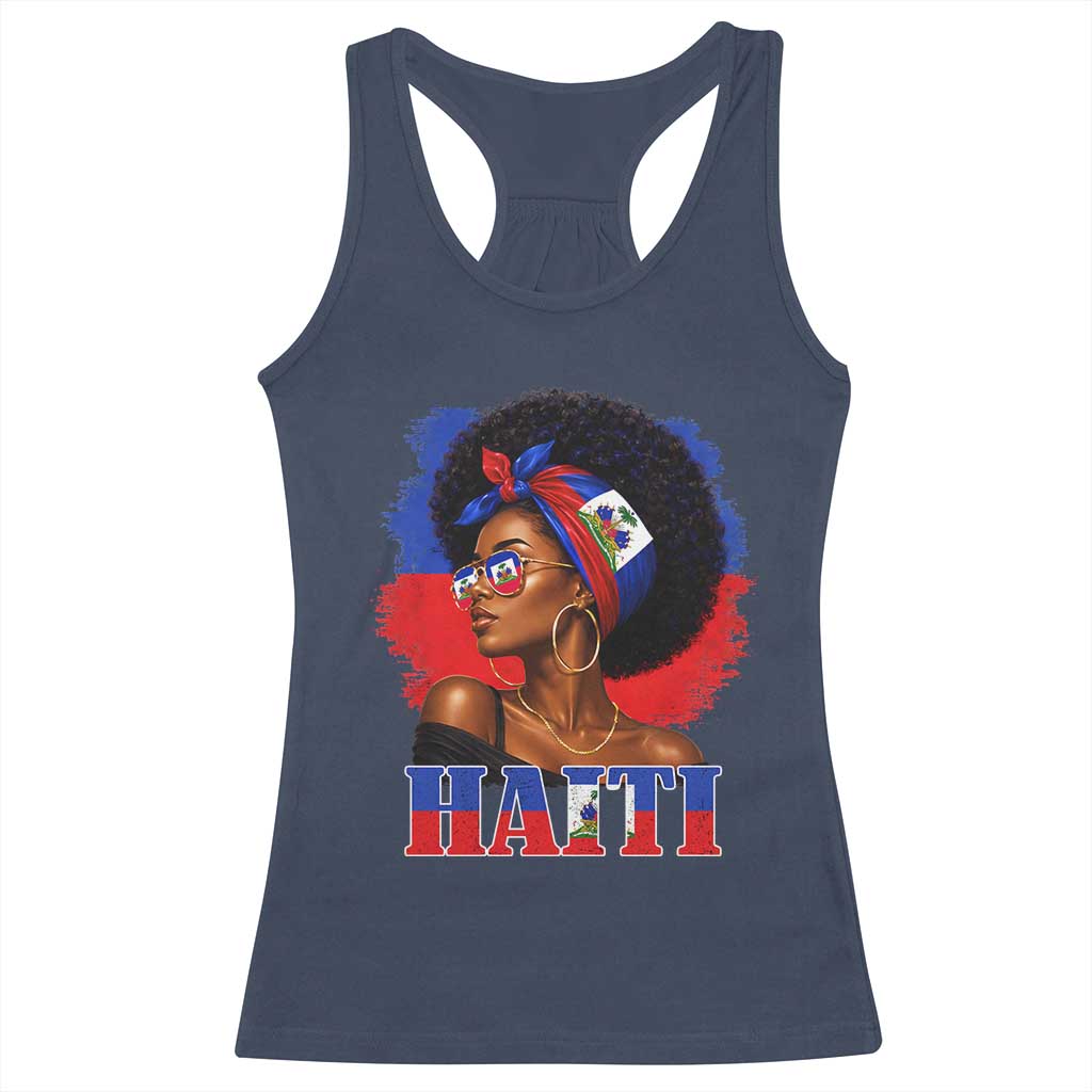 Haitian Queen Afro Melanin Graphic Racerback Tank Top Haiti Flag Heritage Pride