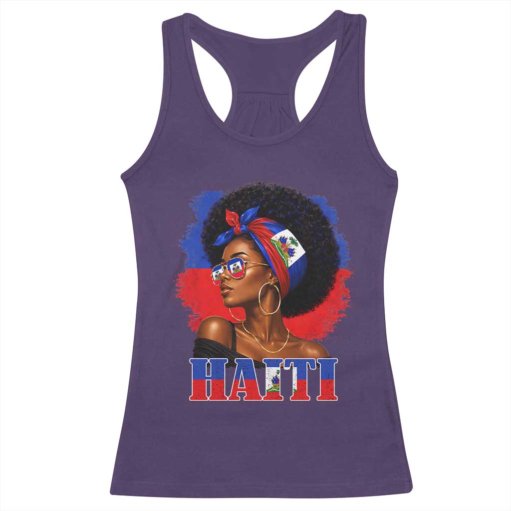 Haitian Queen Afro Melanin Graphic Racerback Tank Top Haiti Flag Heritage Pride