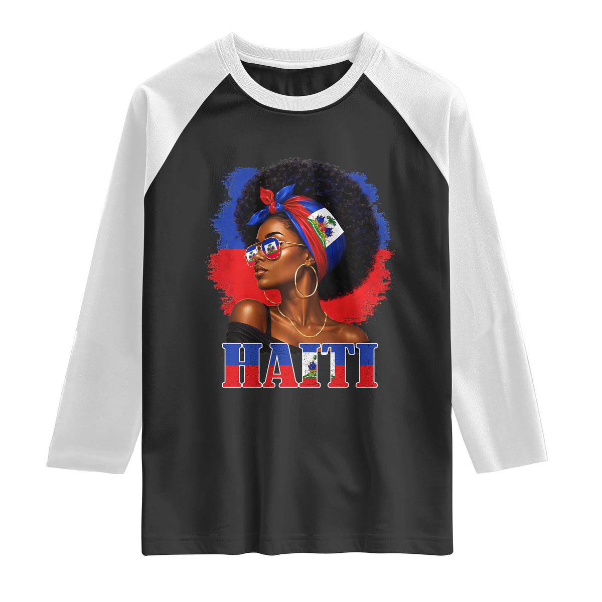 Haitian Queen Afro Melanin Graphic Raglan Shirt Haiti Flag Heritage Pride