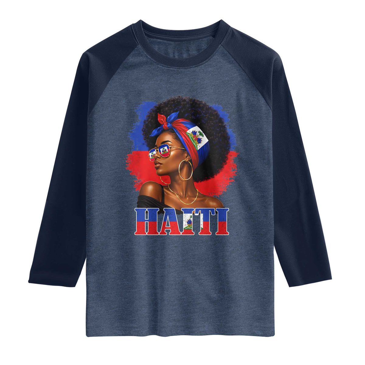Haitian Queen Afro Melanin Graphic Raglan Shirt Haiti Flag Heritage Pride