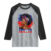 Haitian Queen Afro Melanin Graphic Raglan Shirt Haiti Flag Heritage Pride