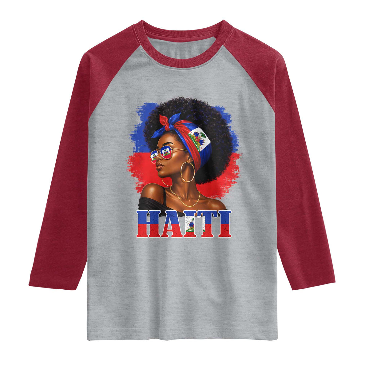 Haitian Queen Afro Melanin Graphic Raglan Shirt Haiti Flag Heritage Pride