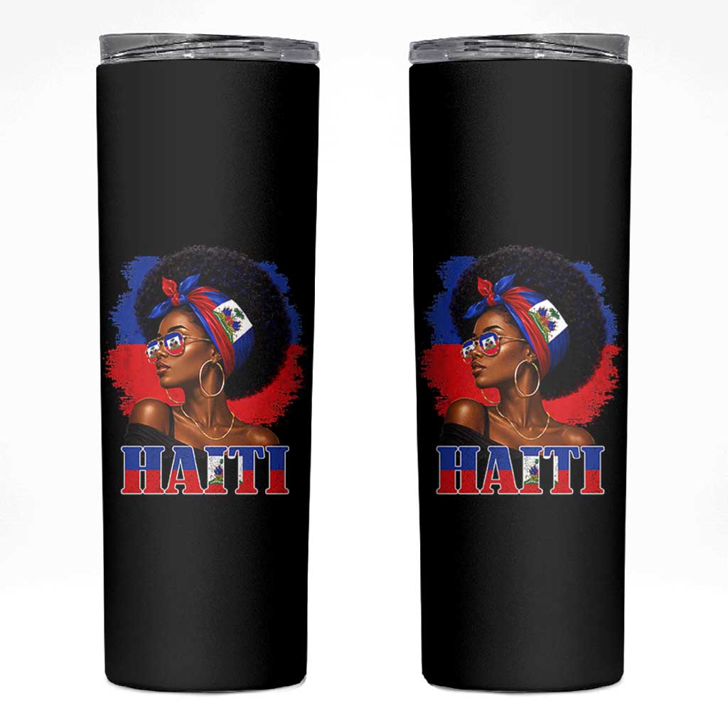 Haitian Queen Afro Melanin Graphic Skinny Tumbler Haiti Flag Heritage Pride