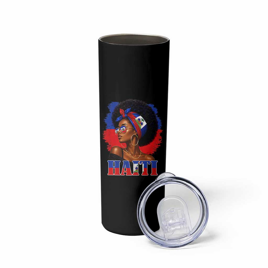 Haitian Queen Afro Melanin Graphic Skinny Tumbler Haiti Flag Heritage Pride