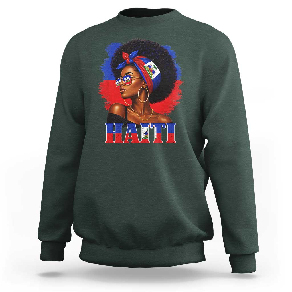 Haitian Queen Afro Melanin Graphic Sweatshirt Haiti Flag Heritage Pride