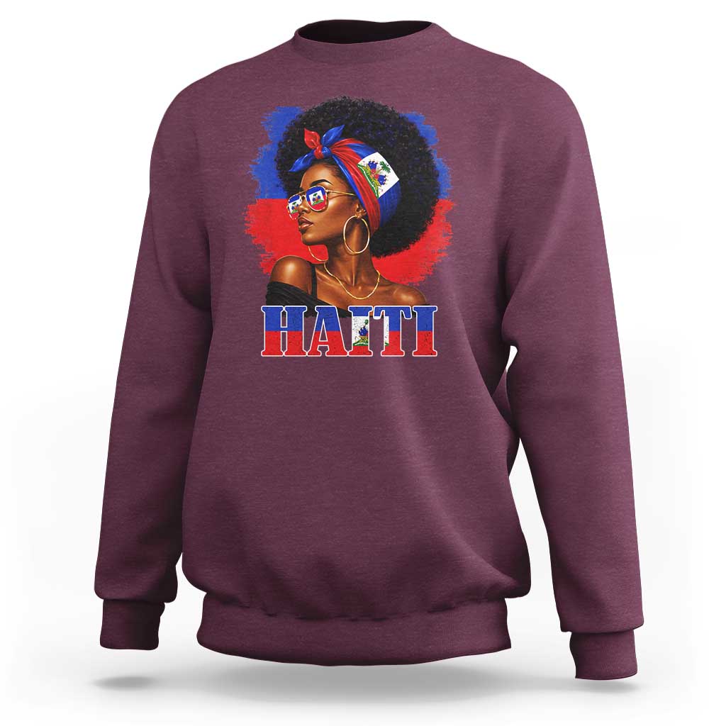 Haitian Queen Afro Melanin Graphic Sweatshirt Haiti Flag Heritage Pride