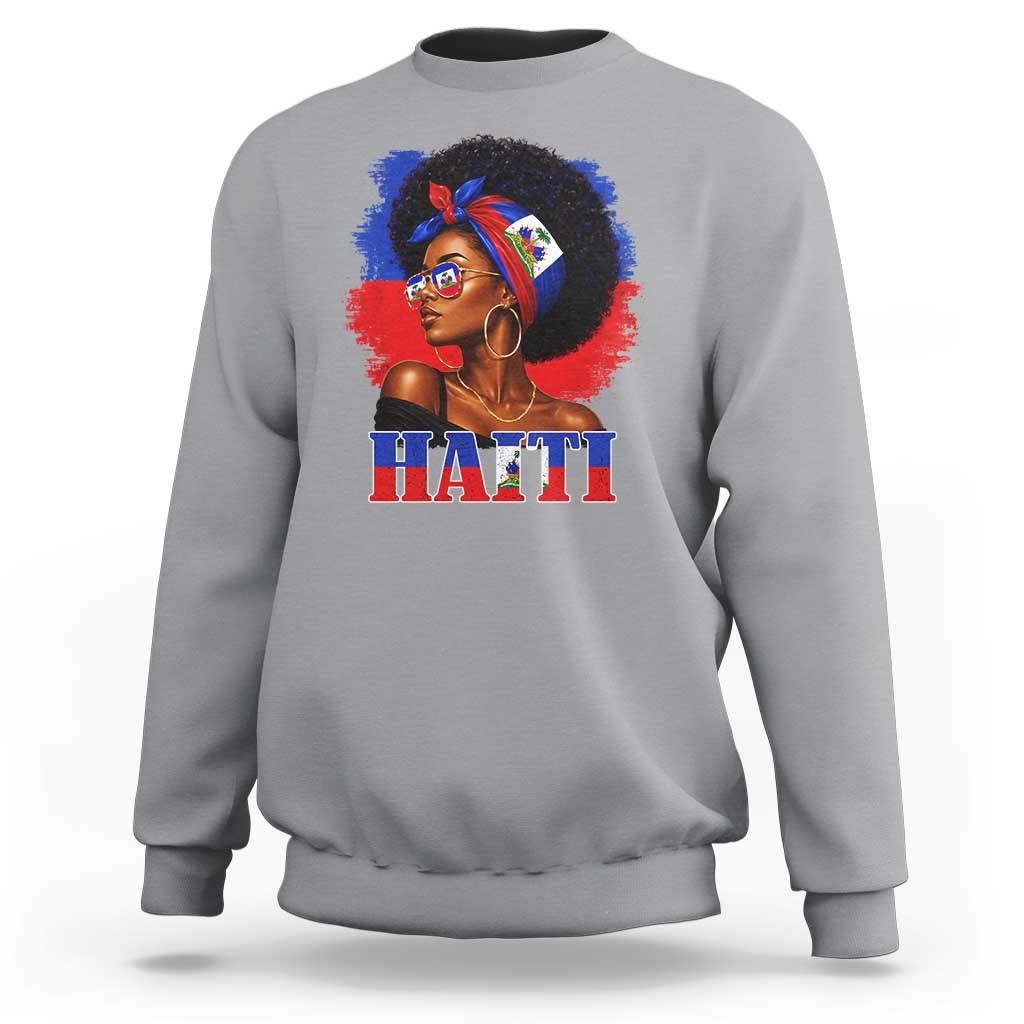 Haitian Queen Afro Melanin Graphic Sweatshirt Haiti Flag Heritage Pride