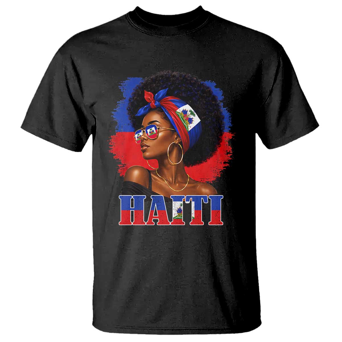 Haitian Queen Afro Melanin Graphic T Shirt Haiti Flag Heritage Pride