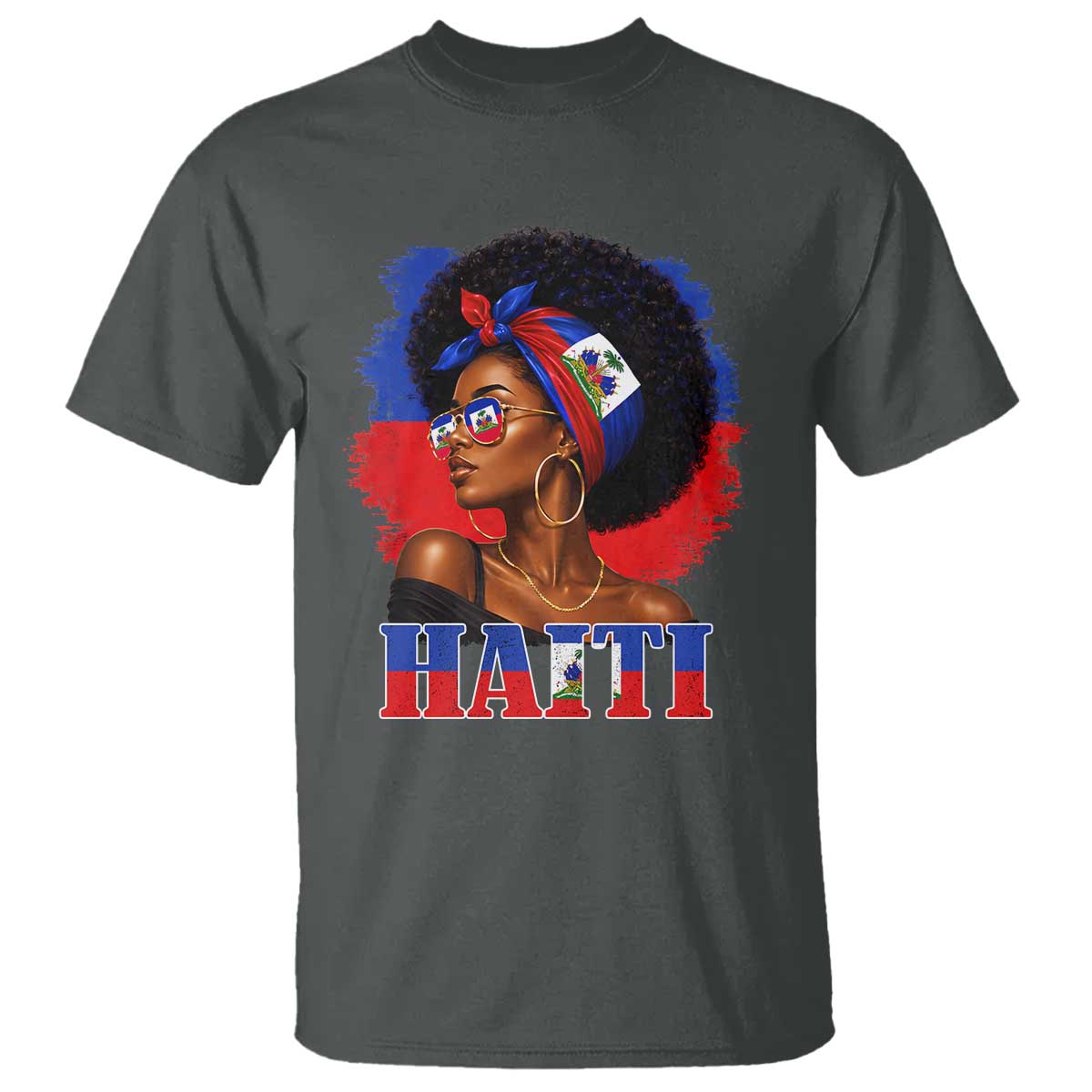 Haitian Queen Afro Melanin Graphic T Shirt Haiti Flag Heritage Pride