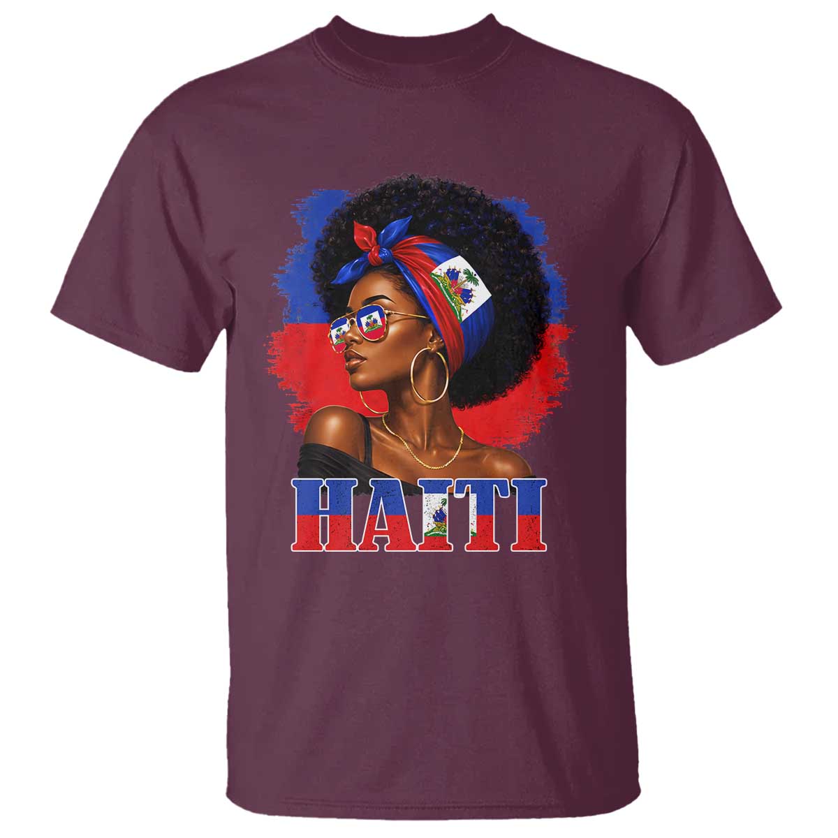 Haitian Queen Afro Melanin Graphic T Shirt Haiti Flag Heritage Pride