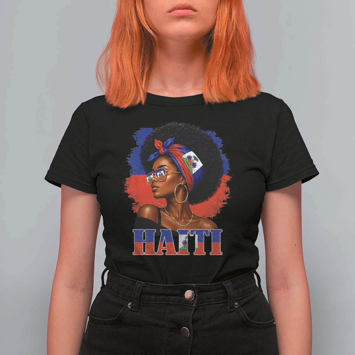 Haitian Queen Afro Melanin Graphic T Shirt For Women Haiti Flag Heritage Pride