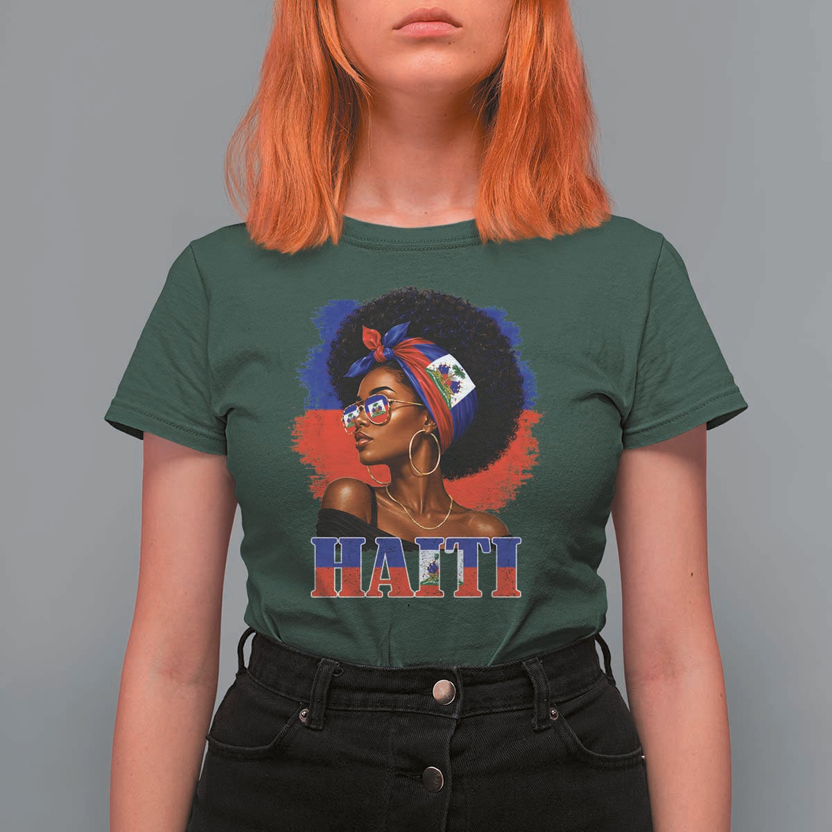 Haitian Queen Afro Melanin Graphic T Shirt For Women Haiti Flag Heritage Pride