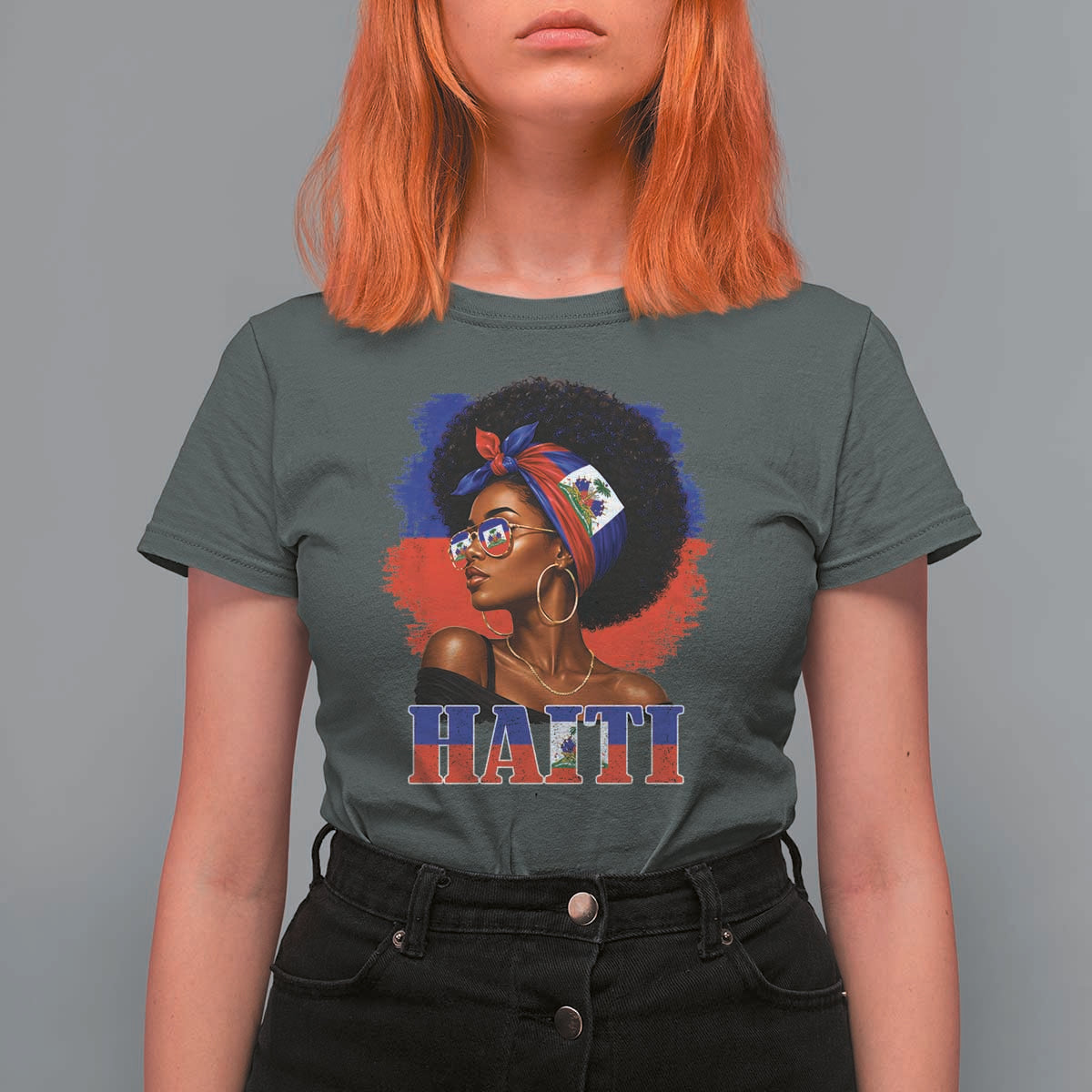 Haitian Queen Afro Melanin Graphic T Shirt For Women Haiti Flag Heritage Pride