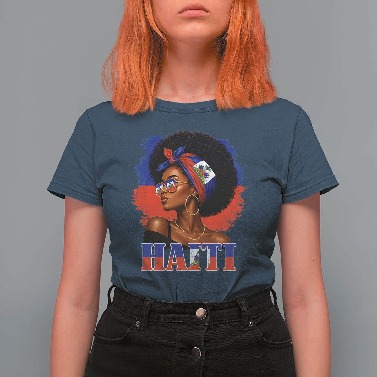 Haitian Queen Afro Melanin Graphic T Shirt For Women Haiti Flag Heritage Pride