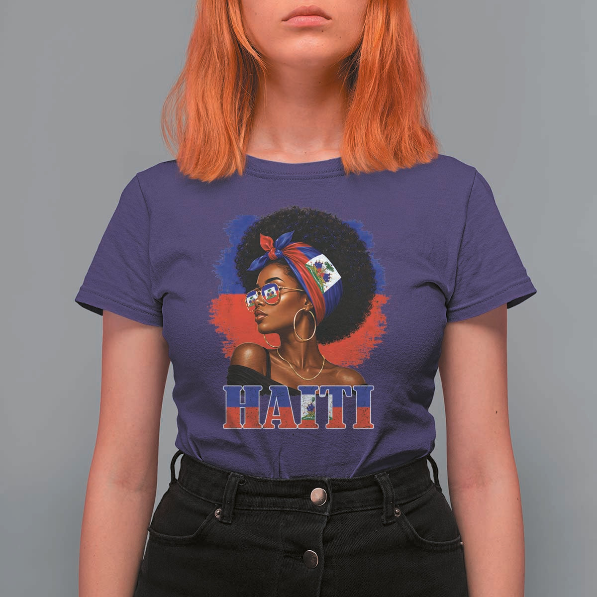 Haitian Queen Afro Melanin Graphic T Shirt For Women Haiti Flag Heritage Pride