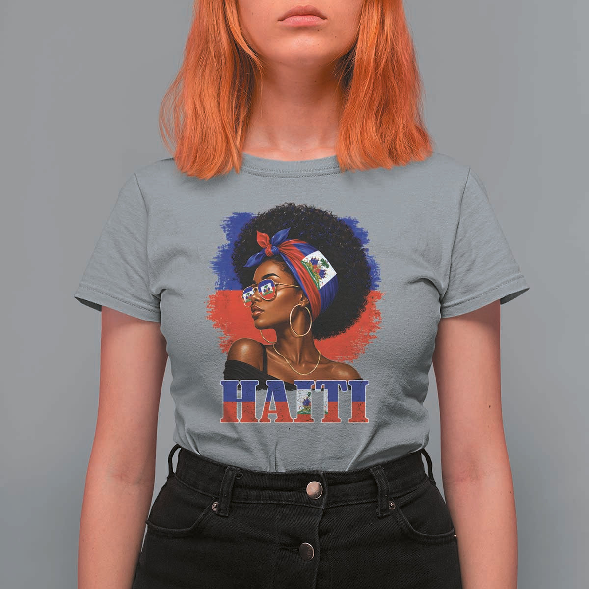 Haitian Queen Afro Melanin Graphic T Shirt For Women Haiti Flag Heritage Pride