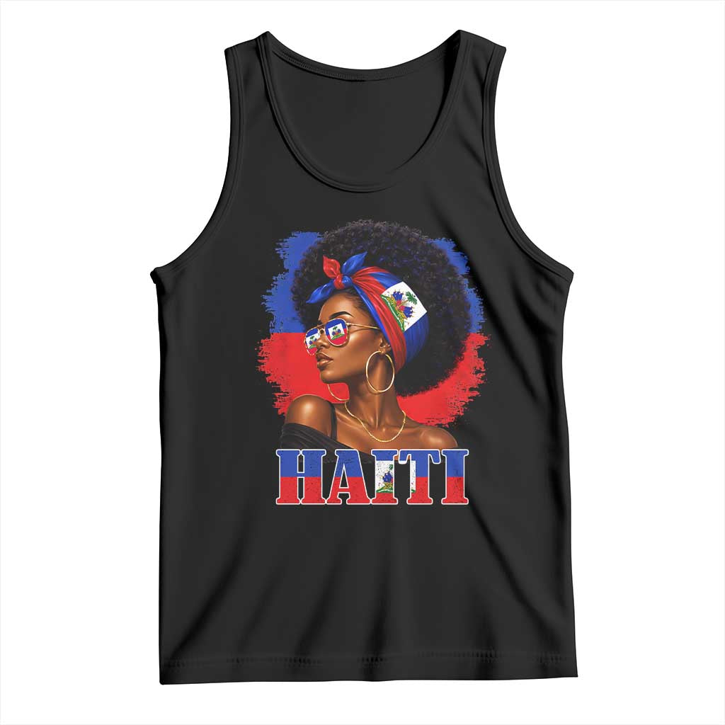 Haitian Queen Afro Melanin Graphic Tank Top Haiti Flag Heritage Pride