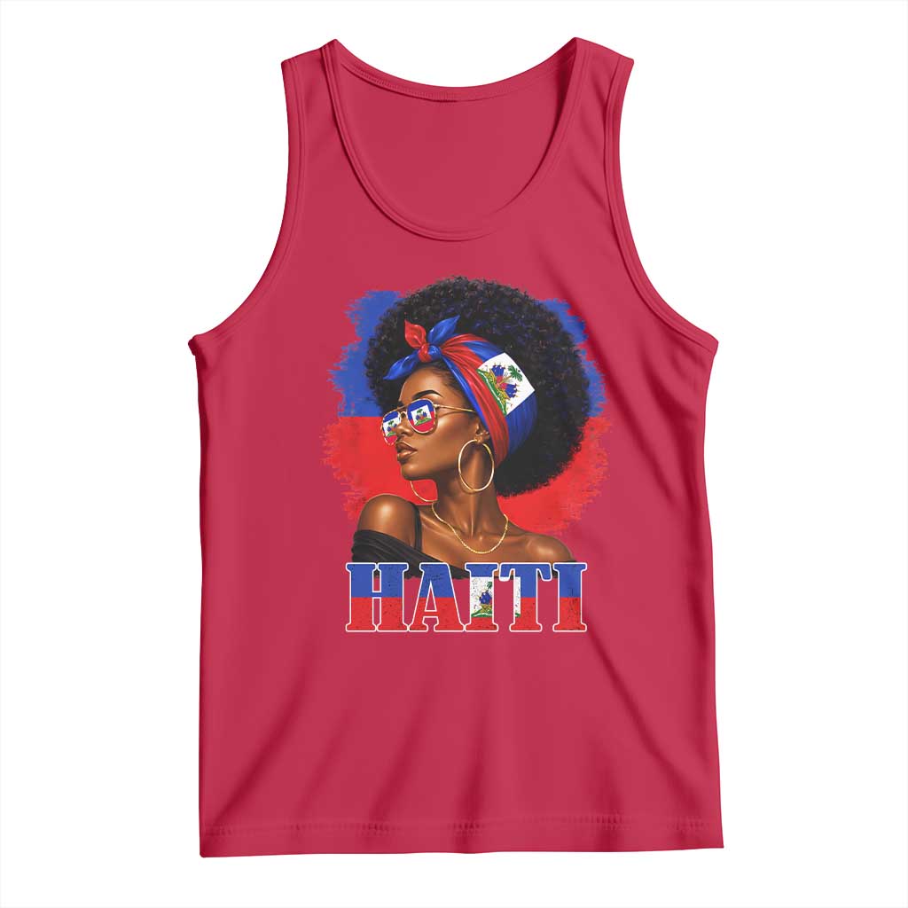 Haitian Queen Afro Melanin Graphic Tank Top Haiti Flag Heritage Pride