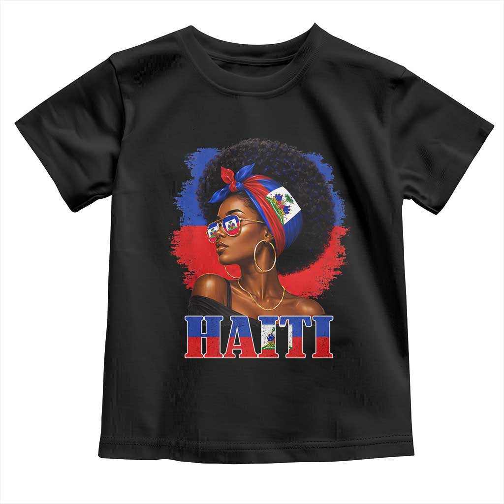 Haitian Queen Afro Melanin Graphic Toddler T Shirt Haiti Flag Heritage Pride