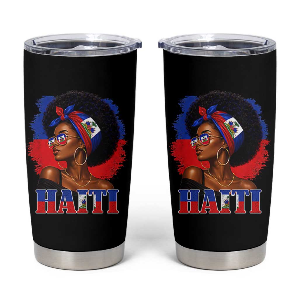 Haitian Queen Afro Melanin Graphic Tumbler Cup Haiti Flag Heritage Pride