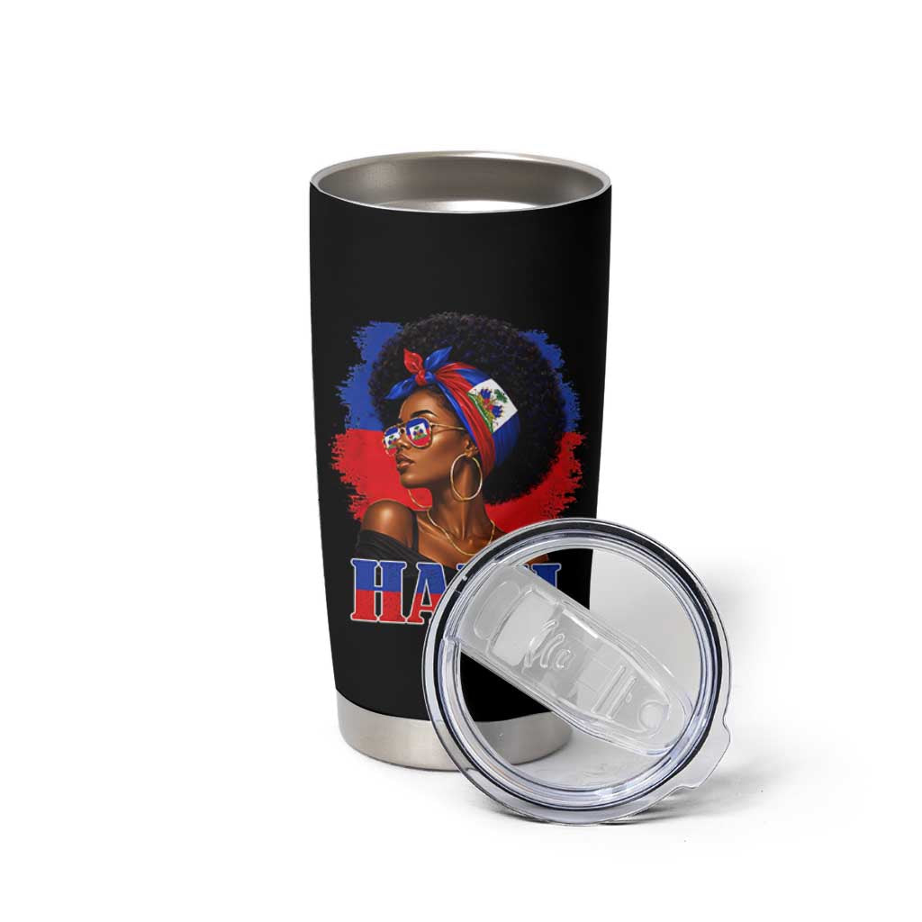Haitian Queen Afro Melanin Graphic Tumbler Cup Haiti Flag Heritage Pride