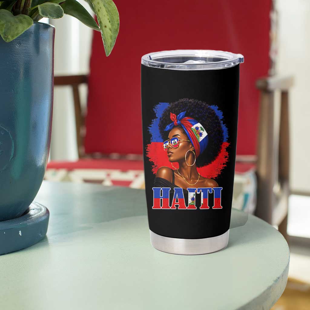 Haitian Queen Afro Melanin Graphic Tumbler Cup Haiti Flag Heritage Pride