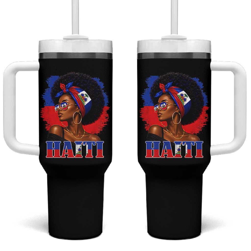 Haitian Queen Afro Melanin Graphic Tumbler With Handle Haiti Flag Heritage Pride