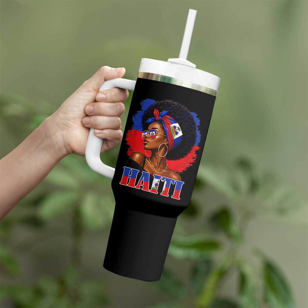 Haitian Queen Afro Melanin Graphic Tumbler With Handle Haiti Flag Heritage Pride