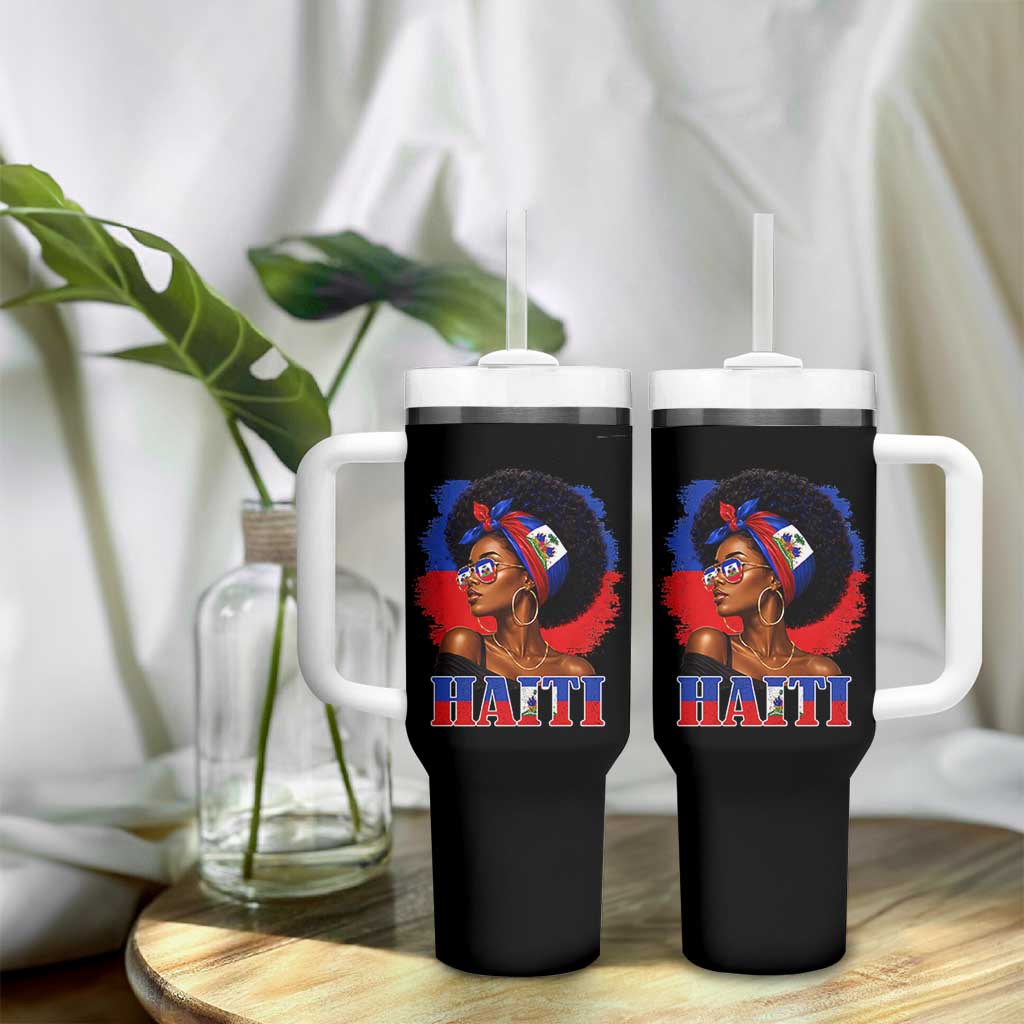 Haitian Queen Afro Melanin Graphic Tumbler With Handle Haiti Flag Heritage Pride