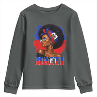 Haitian Queen Afro Melanin Graphic Youth Sweatshirt Haiti Flag Heritage Pride