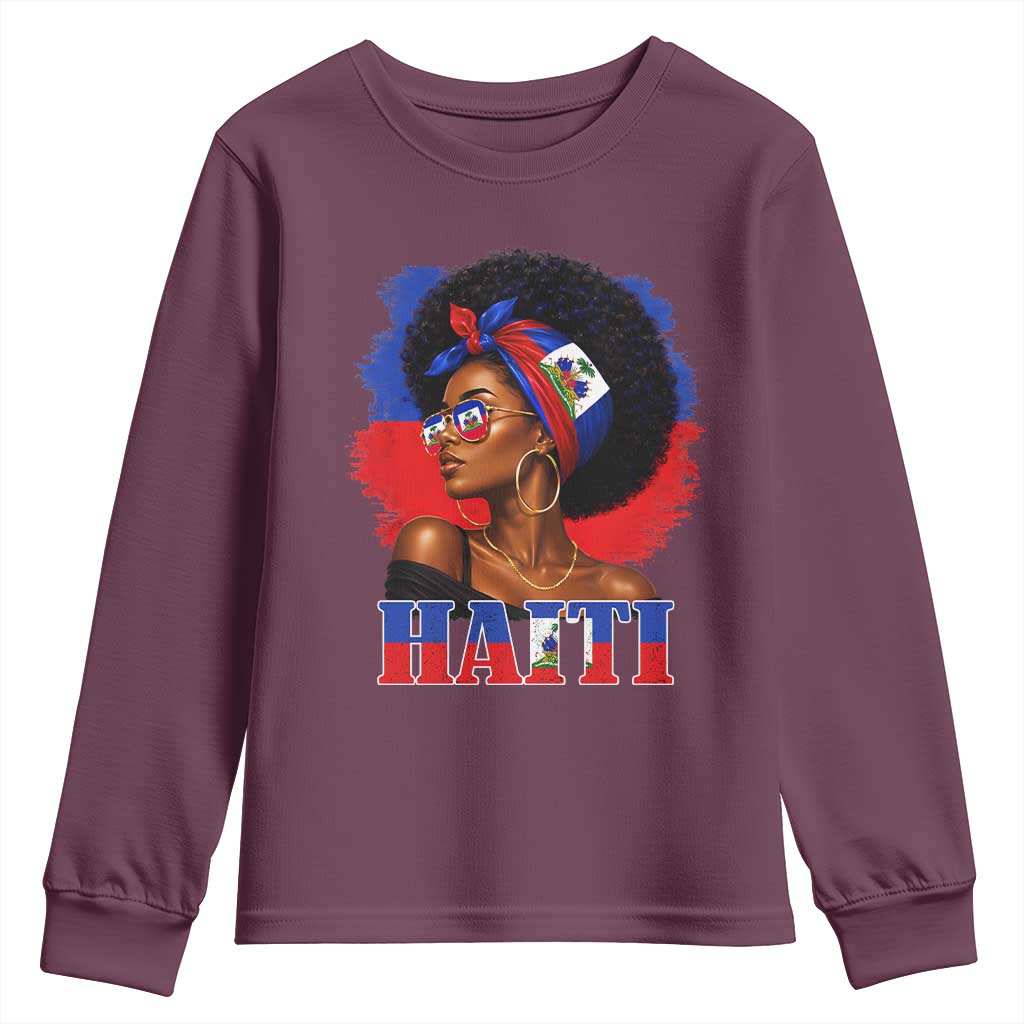 Haitian Queen Afro Melanin Graphic Youth Sweatshirt Haiti Flag Heritage Pride