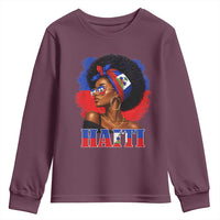 Haitian Queen Afro Melanin Graphic Youth Sweatshirt Haiti Flag Heritage Pride