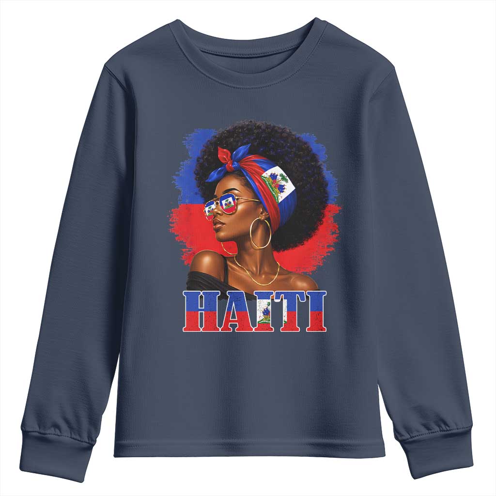 Haitian Queen Afro Melanin Graphic Youth Sweatshirt Haiti Flag Heritage Pride
