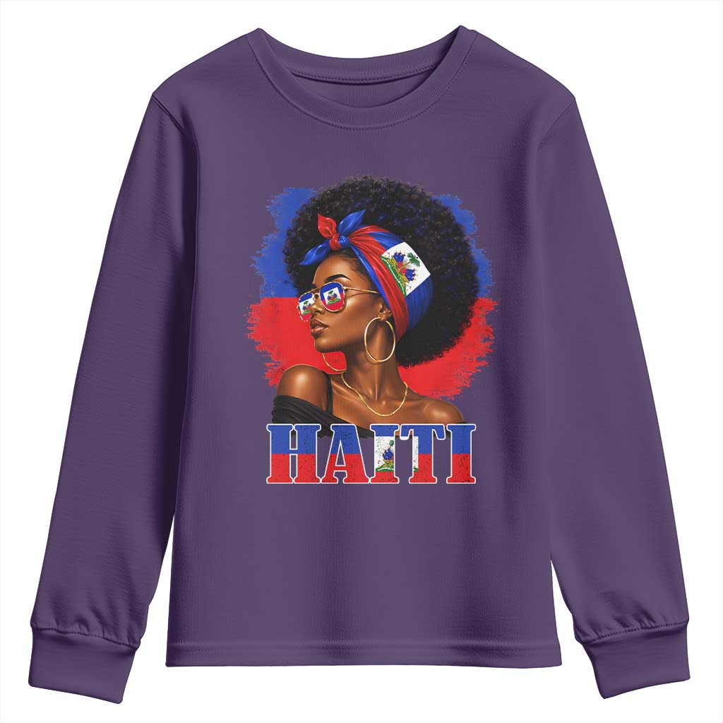Haitian Queen Afro Melanin Graphic Youth Sweatshirt Haiti Flag Heritage Pride