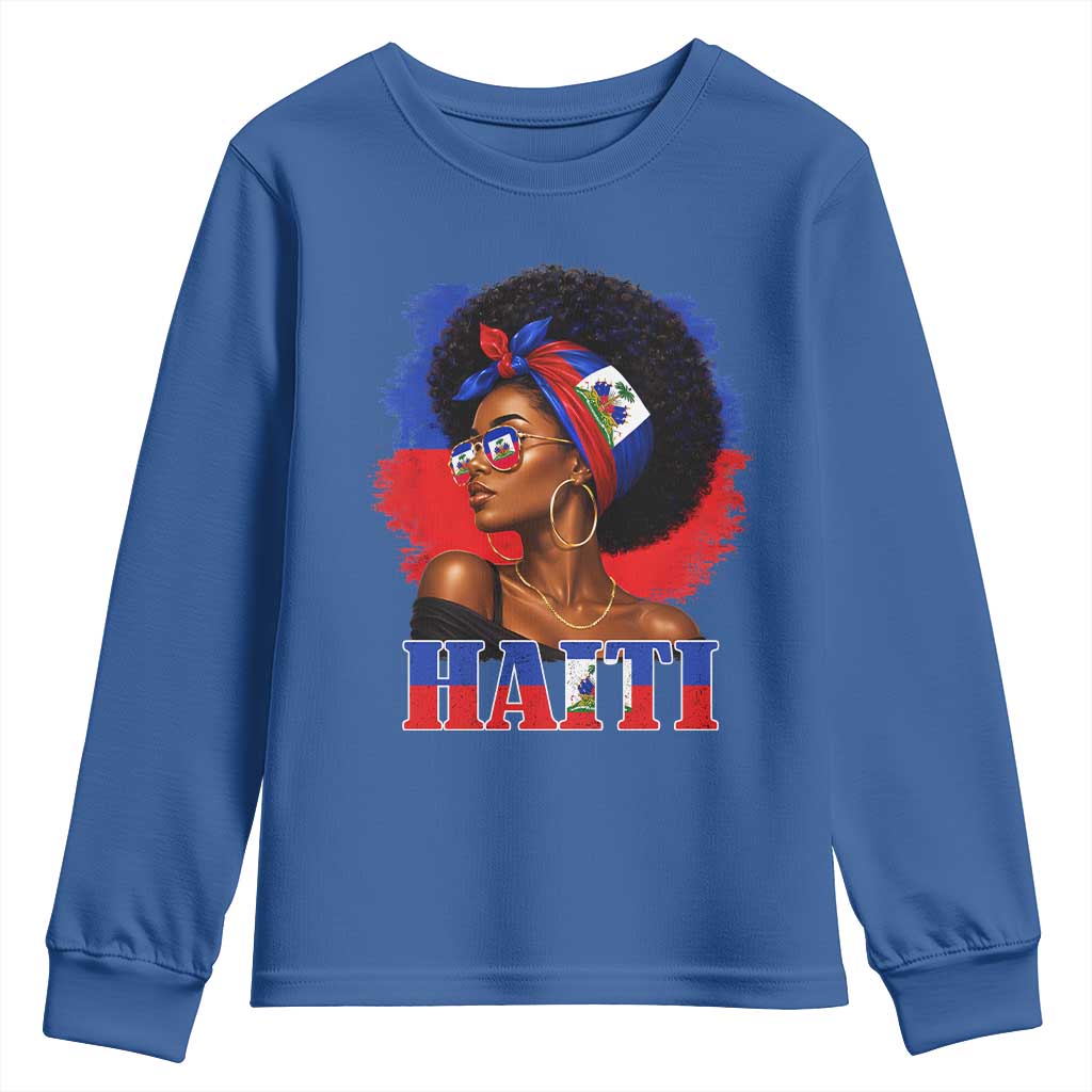 Haitian Queen Afro Melanin Graphic Youth Sweatshirt Haiti Flag Heritage Pride