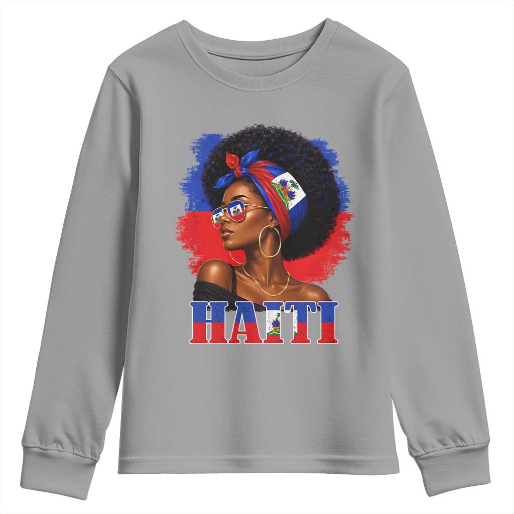 Haitian Queen Afro Melanin Graphic Youth Sweatshirt Haiti Flag Heritage Pride