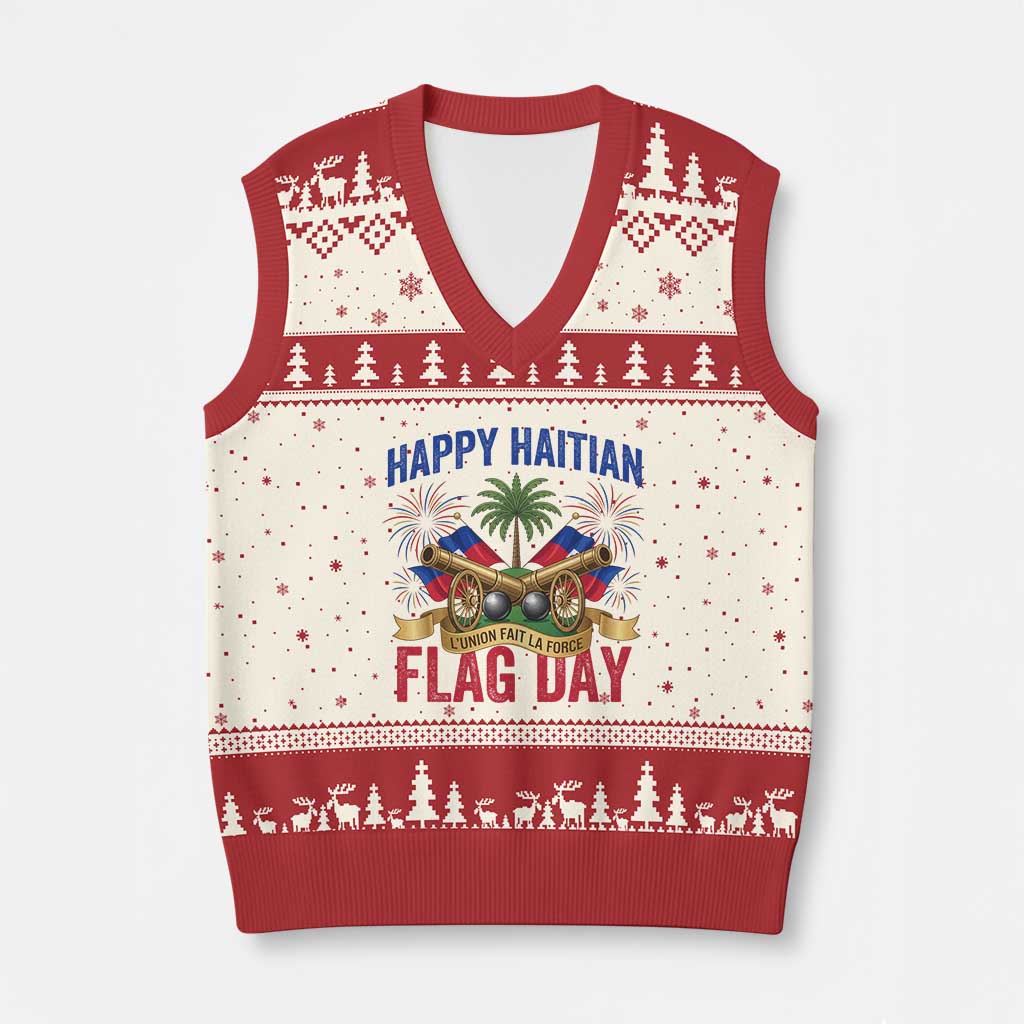 Happy Haitian Flag Day Celebration Graphic V-Neck Knit Sweater Vest May 18 National Pride Haiti Heritage
