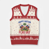 Happy Haitian Flag Day Celebration Graphic V-Neck Knit Sweater Vest May 18 National Pride Haiti Heritage