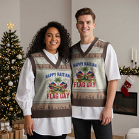 Happy Haitian Flag Day Celebration Graphic V-Neck Knit Sweater Vest May 18 National Pride Haiti Heritage