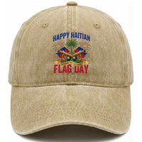 Happy Haitian Flag Day Celebration Graphic Washed Cotton Baseball Cap May 18 National Pride Haiti Heritage