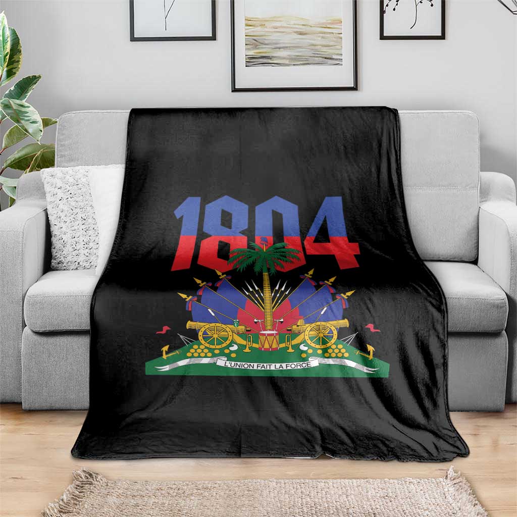 Haiti 1804 Independence Year Graphic Throw Blanket Haitian Pride Coat of Arms National Heritage