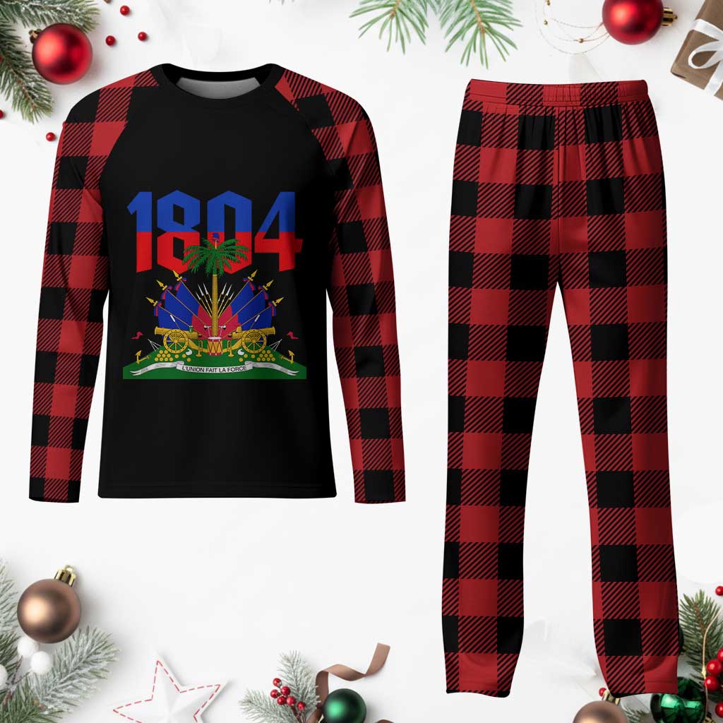 Haiti 1804 Independence Year Graphic Plaid Pajama Set Haitian Pride Coat of Arms National Heritage