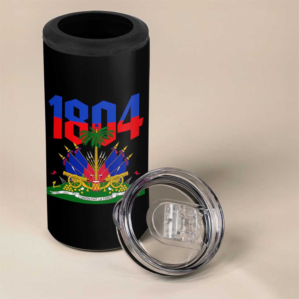 Haiti 1804 Independence Year Graphic 4 in 1 Can Cooler Tumbler Haitian Pride Coat of Arms National Heritage