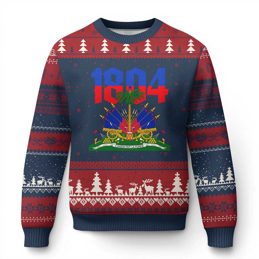 Haiti 1804 Independence Year Graphic Ugly Christmas Sweater Haitian Pride Coat of Arms National Heritage