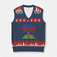 Haiti 1804 Independence Year Graphic V-Neck Knit Sweater Vest Haitian Pride Coat of Arms National Heritage
