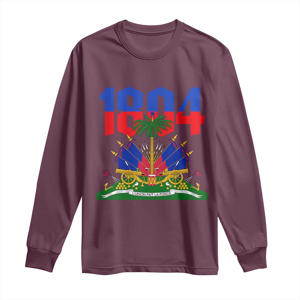 Haiti 1804 Independence Year Graphic Long Sleeve Shirt Haitian Pride Coat of Arms National Heritage
