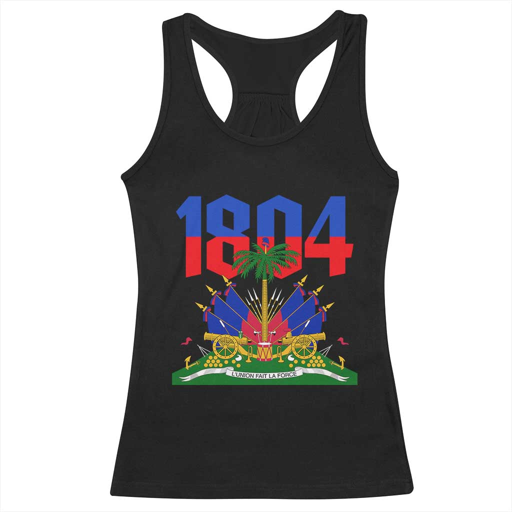 Haiti 1804 Independence Year Graphic Racerback Tank Top Haitian Pride Coat of Arms National Heritage